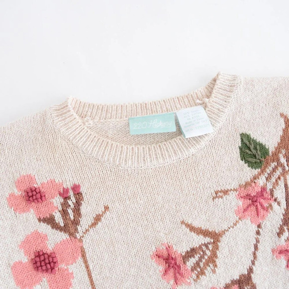 Vintage 220 Hickory Tan Pink  Floral Knit Short Sleeve Crewneck Sweater M - Picture 11 of 12